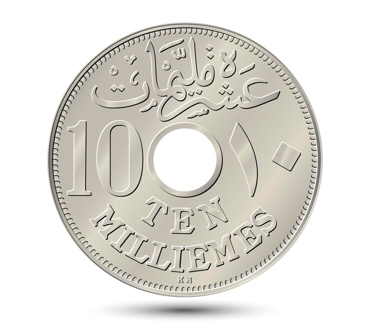 Vetor moeda vectorial egípcia 10 milliemes 1917 em fundo branco isolado