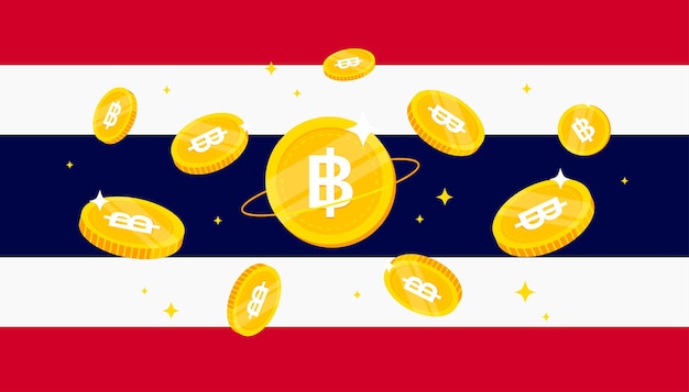 Moedas de baht digital no fundo da bandeira da tailândia fundo da bandeira do conceito cbdc da moeda digital do banco central