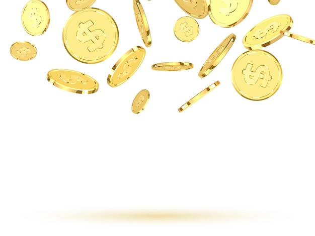 Moedas de dólar de ouro design 3D realista. Dinheiro de ouro. ilustração vetorial