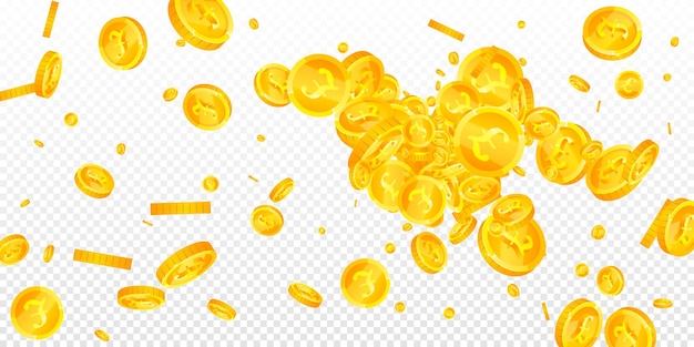 Moedas de libra britânica caindo Ouro disperso GBP