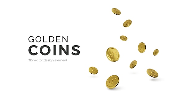 Vetor moedas de ouro 3d moedas de ouro caindo com sinal de dólar moedas de metal brilhantes