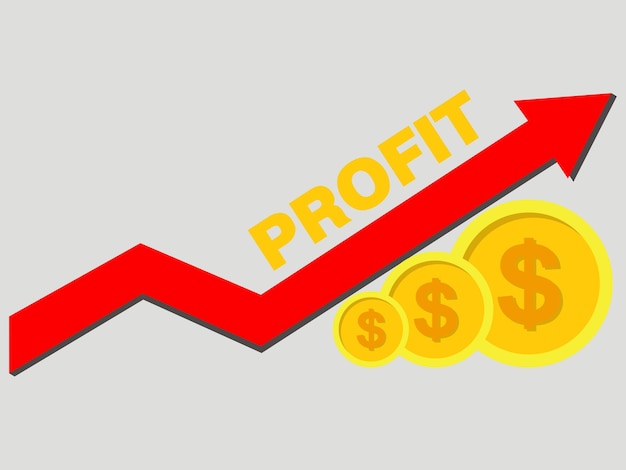 Moedas de ouro e seta de gráfico para cima conceito de renda e lucros ilustração vetorial