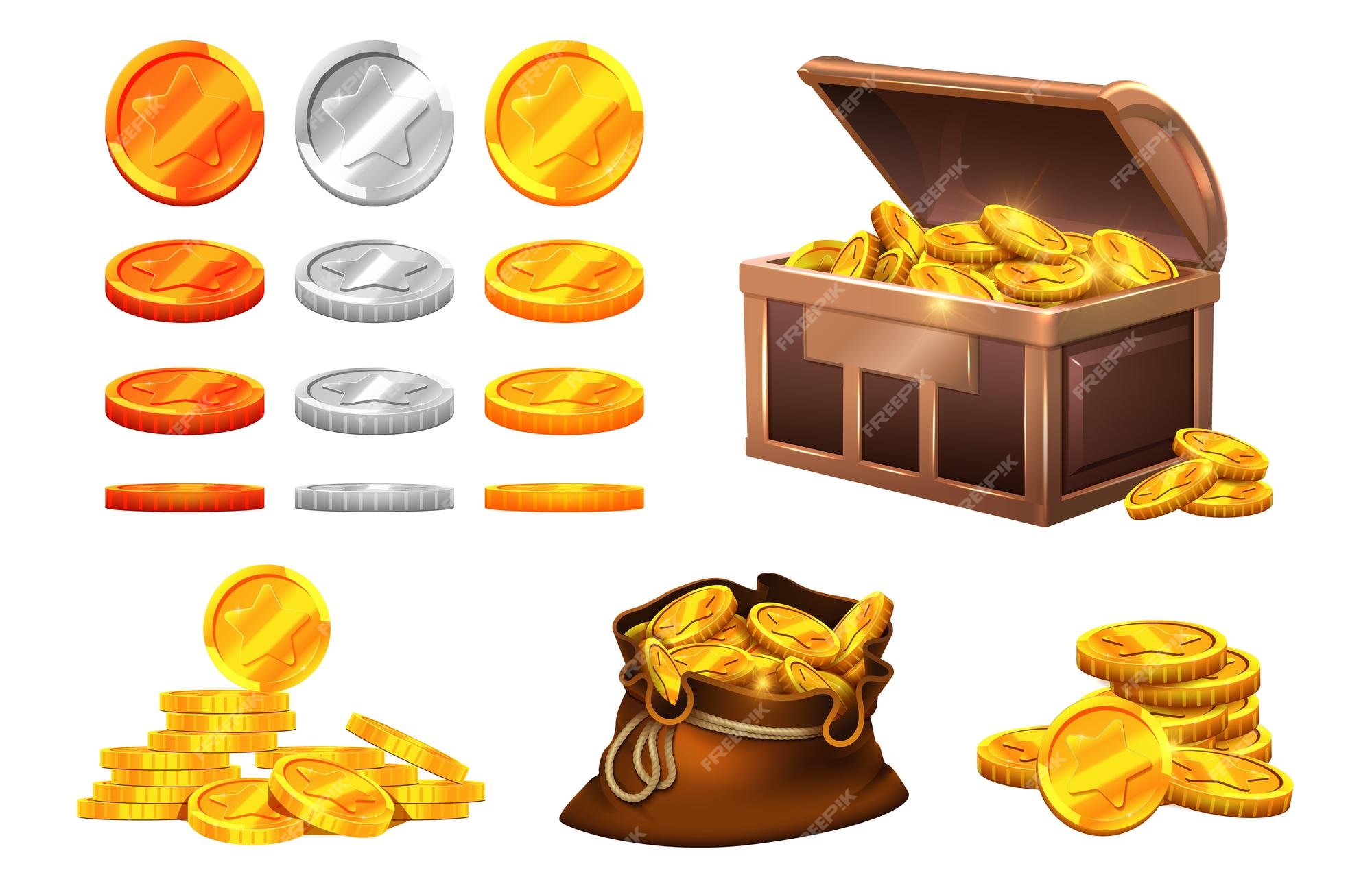 Vetores de Jogo 3d Ouro Prata Moedas De Bronze Defina Vetor Com