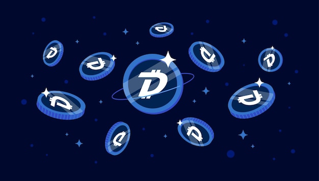 Moedas digibyte dgb caindo do céu dgb cryptocurrency concept banner background