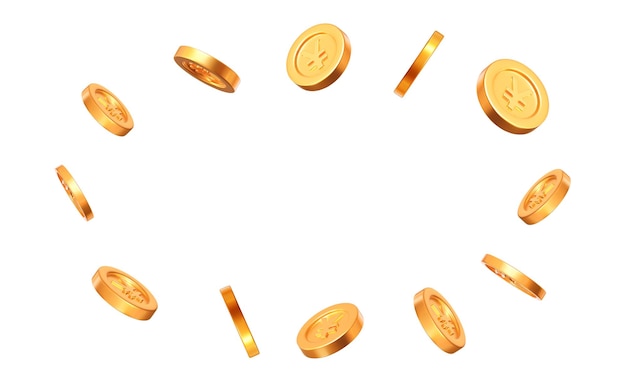 Moedas douradas do Japão de 3d voando com ângulos diferentes Ilustração vetorial de estoque em bg isolados