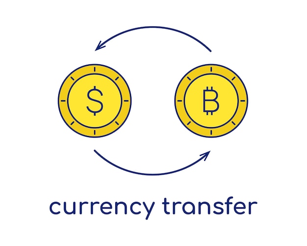 Moedas e setas em círculo convertendo bitcoin em dólares transferência de moeda criptomoeda em dólar