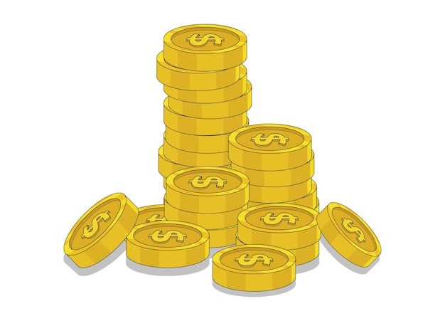 Vetor moedas empilham ilustração vetorial moeda plana dinheiro empilhado ícone plano pilha de dinheiro moeda dourada tesouro