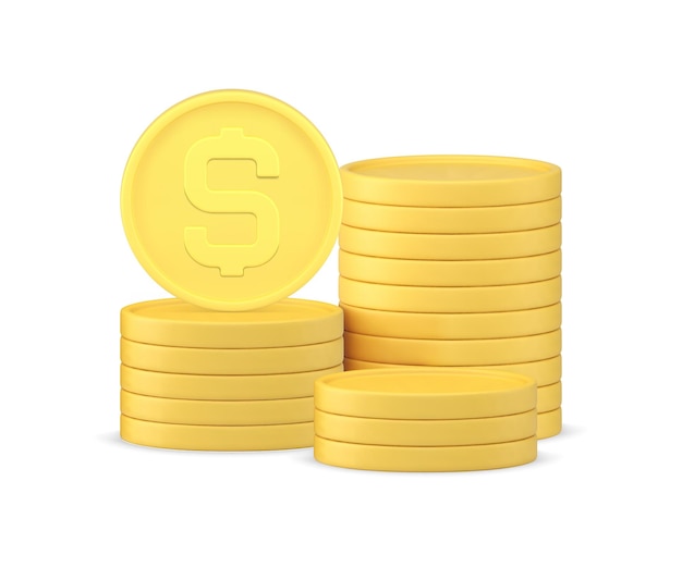 Moedas metálicas pilhas dinheiro dinheiro dólar dólar moeda lucro rendimentos salário economia 3d vetor ícone