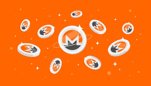 Vetor moedas monero xmr caindo do fundo do banner do conceito de criptomoeda xmr do céu