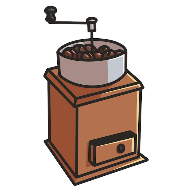 Vetor moedor de café para ilustração de conjunto de café estilo simples de desenho animado