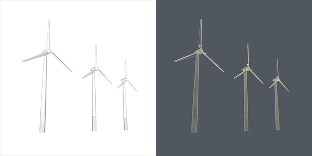 Moinho de vento vetorial Linha de turbina eólica Estilo de estrutura de arame Gerador de energia renovável alternativo verde e