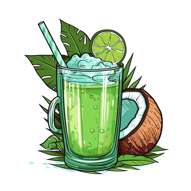 Mojito de coco de desenho animado hd contour flat color cartoon