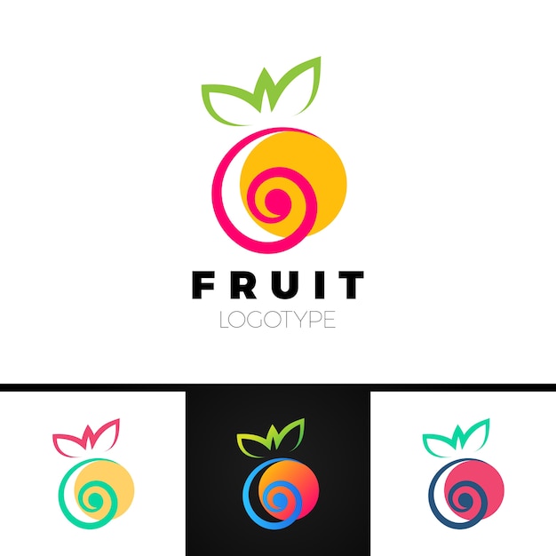 Vetor molde abstrato do logotipo da fruta com elemento espiral