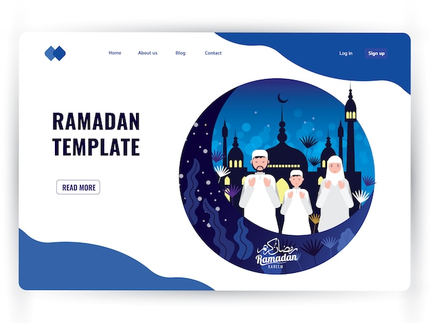 Molde branco da página de aterrissagem do mês santamente da oração, ramadan kareem.