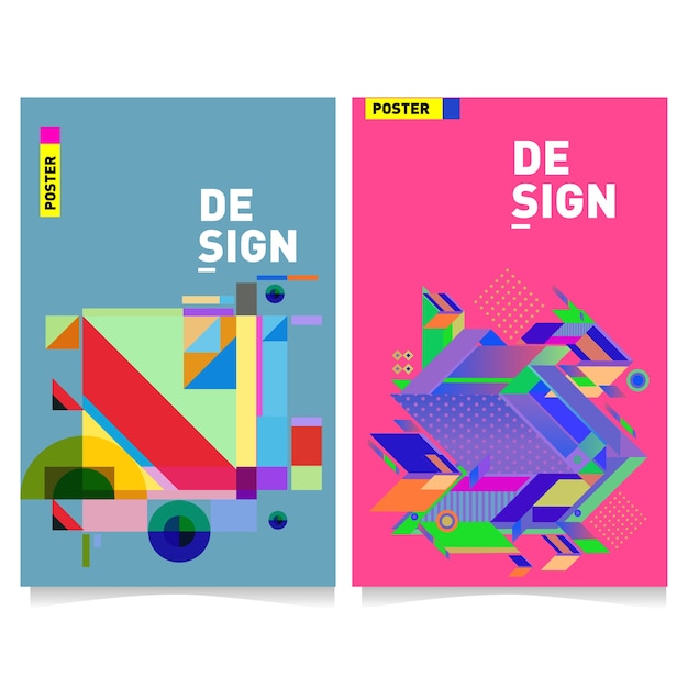 Molde de design de cartaz colorido com fundo de estilo de memphis