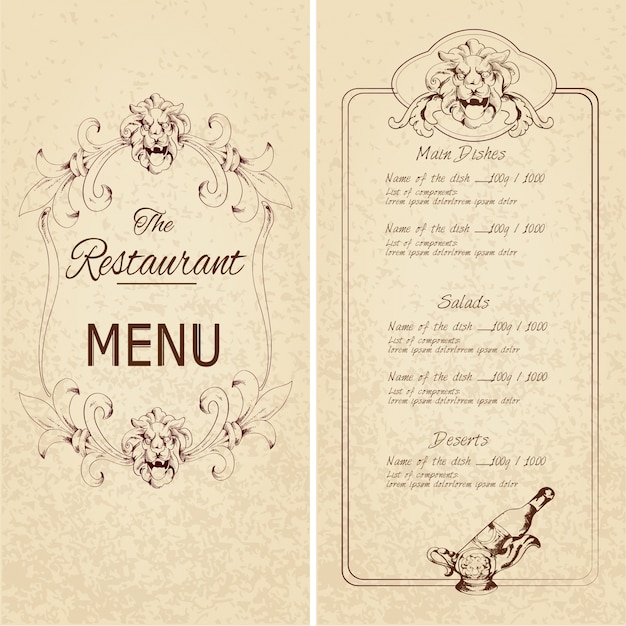 Molde do menu do restaurante vintage