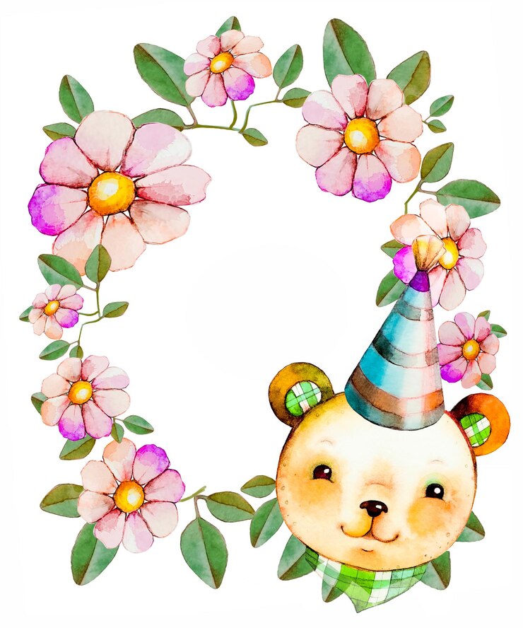 Vetor moldura aquarela vintage acessórios fofos para festa infantil