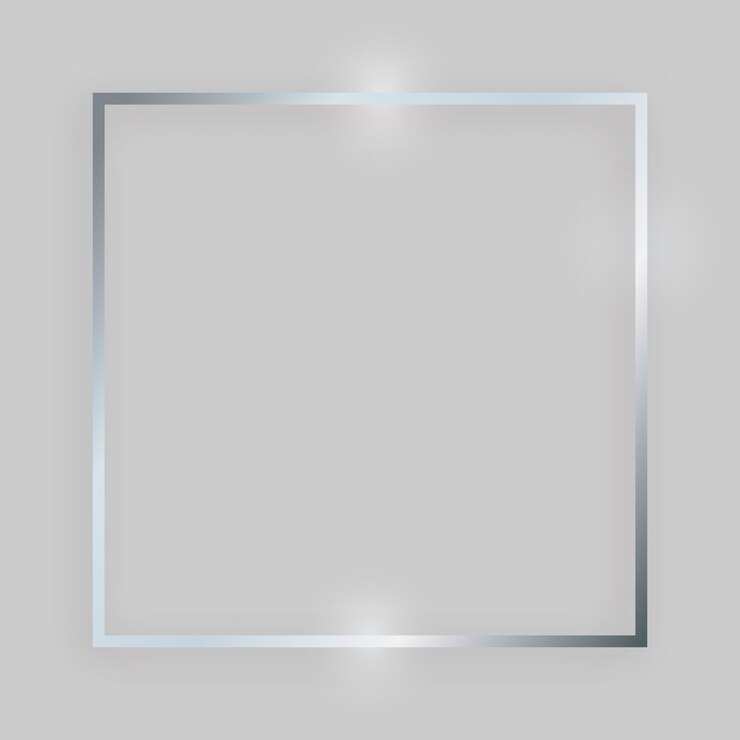 Vetor moldura brilhante com efeitos brilhantes. moldura quadrada prateada com sombra no fundo cinza. ilustração vetorial