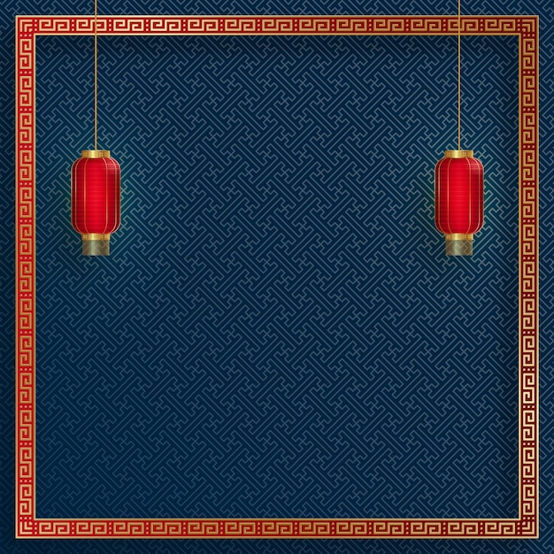 Vetor moldura chinesa com elementos orientais asiáticos na cor de fundo