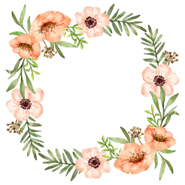 Moldura circular floral em aquarela