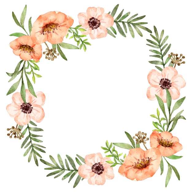 Moldura circular floral em aquarela