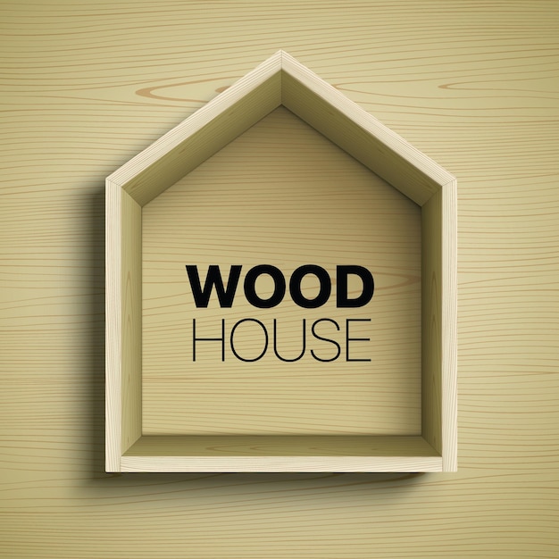 Moldura de casa de madeira em um fundo de textura de madeira design de banner vetorial moderno imobiliário