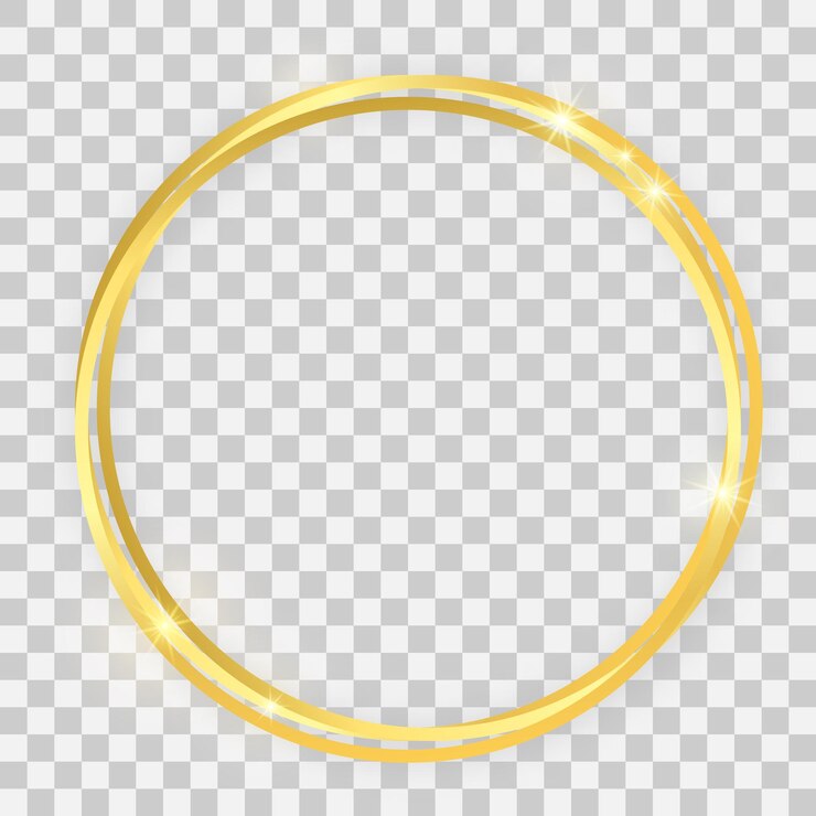 Vetor moldura de círculo brilhante de ouro triplo com efeitos brilhantes e sombras em fundo transparente. ilustração vetorial
