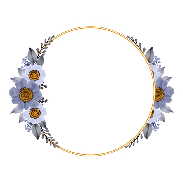 moldura de círculo com buquê de flores brancas roxas para convite de casamento