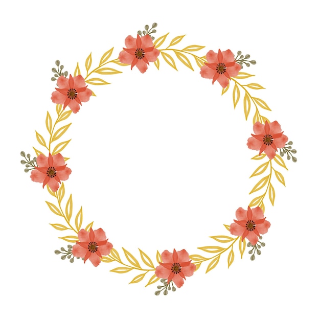 Moldura de círculo com flores laranja e borda de folha amarela para saudação e cartão de casamento