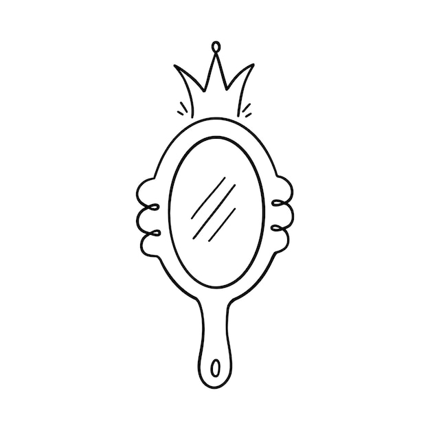 Moldura de espelho de coroa de princesa espelho de doodle desenhado à mão com coroa para princesa bebê decorar borda ilustração vetorial