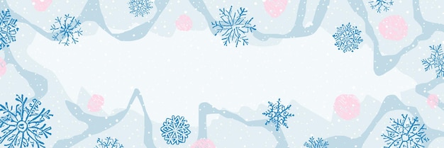 Moldura de férias de fundo vetorial de inverno com flocos de neve natal