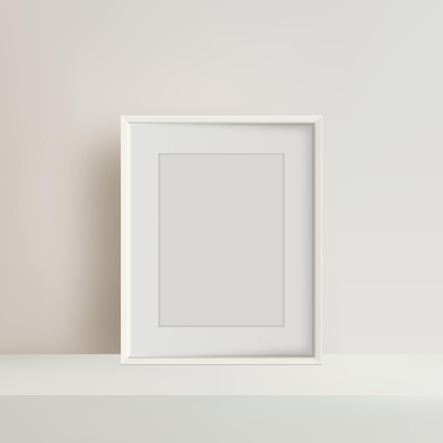 Moldura de foto branca vazia realista Superfície da mesa