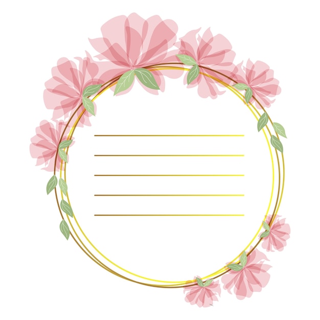 Moldura de grinalda redonda de delicadas flores transparentes rosa e linhas para texto
