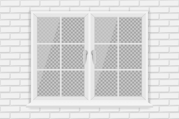 Vetor moldura de janela branca transparente na parede de tijolos