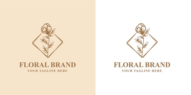 Moldura de logotipo botânico floral desenhado à mão