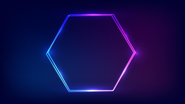 Moldura de néon duplo hexagonal com efeitos brilhantes