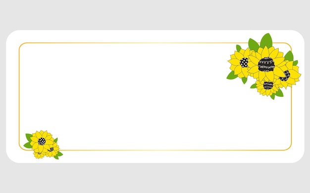 Moldura de retângulo de ouro com girassóis flores para um convite de casamento feliz aniversário linha vector