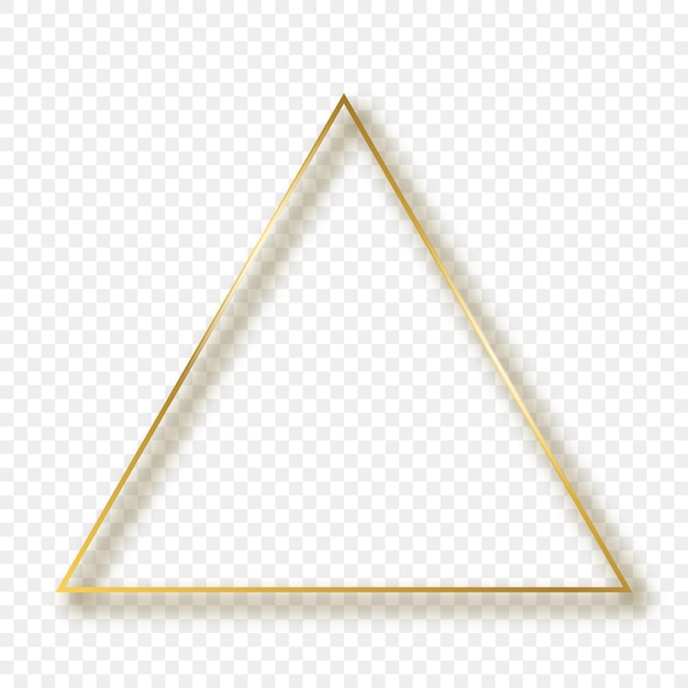 Vetor moldura de triângulo brilhante ouro com sombra isolada em fundo transparente. moldura brilhante com efeitos brilhantes. ilustração vetorial