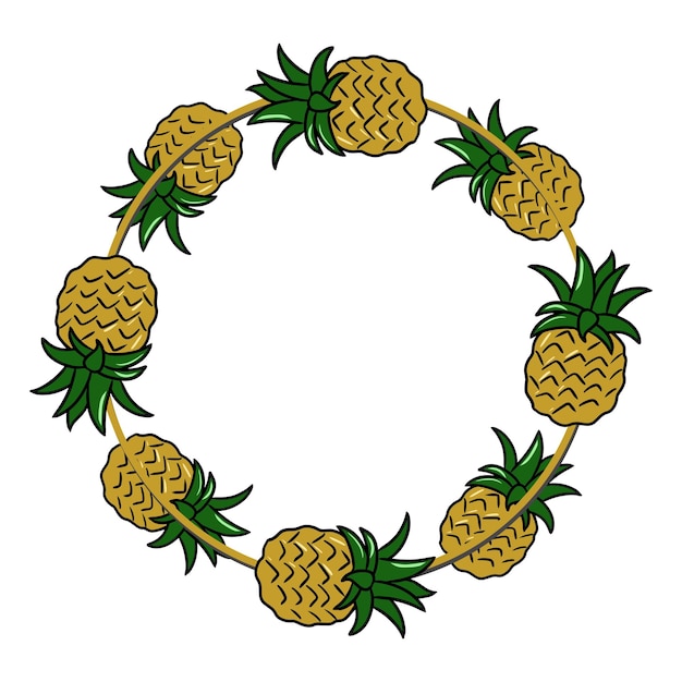 Moldura decorativa redonda, desenho de vetor de espaço de cópia de frutas de abacaxi amarelo brilhante