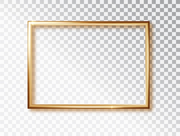 Moldura dourada brilhante com sombras isoladas em fundo transparente Borda de retângulo realista de luxo dourado com um lugar para inscrições