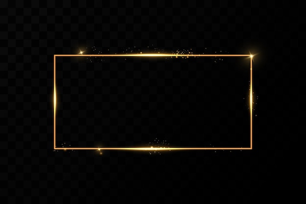 Moldura dourada com faíscas de fogo. Moldura dourada com efeitos de luz. Bandeira brilhante.