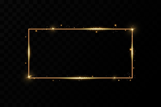 Moldura dourada com faíscas de fogo. Moldura dourada com efeitos de luz. Bandeira brilhante.