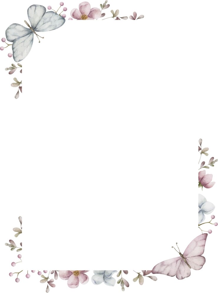 Vetor moldura em aquarela retangular com flores e borboletas ilustração pintada à mão