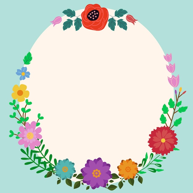 Moldura em branco decorada com formas abstratas modernizadas flores e folhagens Borda moderna vazia cercada por símbolos de linha multicolorida organizados agradavelmente