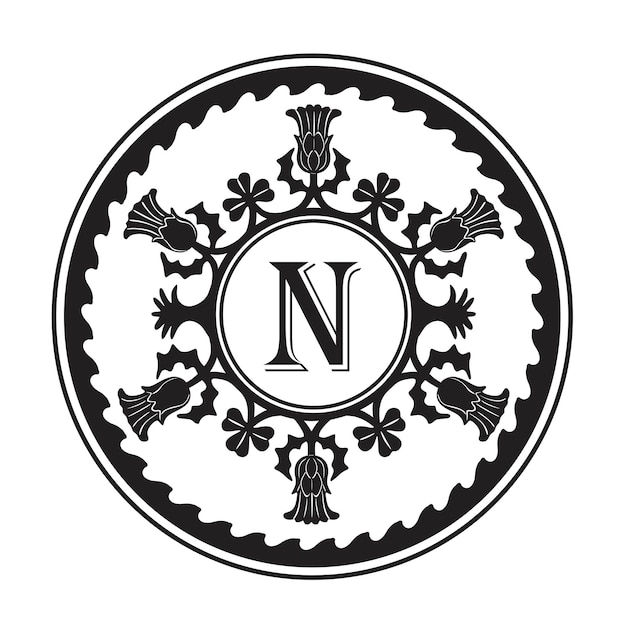 Vetor moldura floral com logotipo de silhueta artesanal letra n