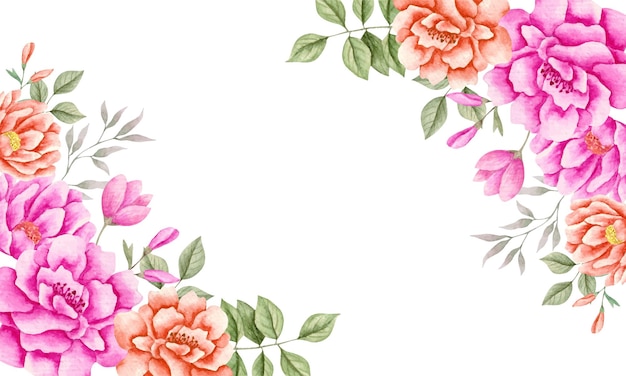 Moldura floral em aquarela com flor rosa e folhas