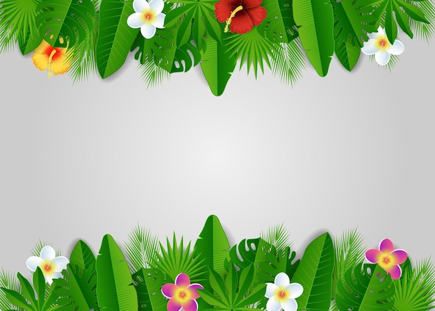Moldura floral tropical de corte de papel vetorial