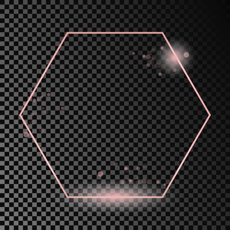 Vetor moldura hexagonal brilhante em ouro rosa