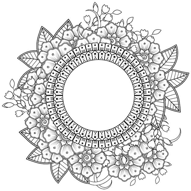 Vetor moldura no estilo mehndi. decoração em étnico oriental, ornamento do doodle.