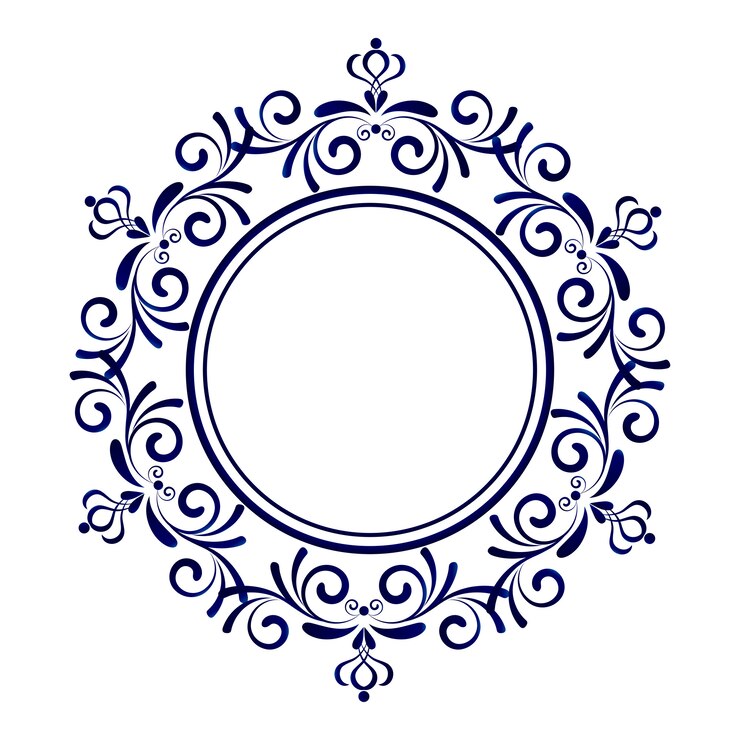 Vetor moldura ornamental azul, redondo decorativo, borda de ornamento floral abstrato